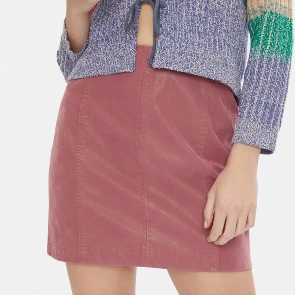Free People Modern Femme Mini Skirt Vegan Suede Boho Pressed Flowers Mauve- 2